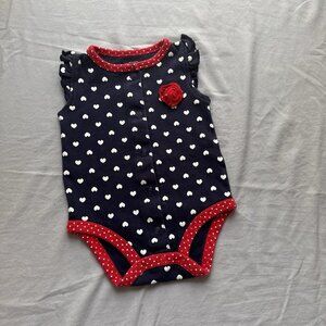 Carters 6M Patriotic Romper Flower Accent Red White Blue Girls Holiday Outfit